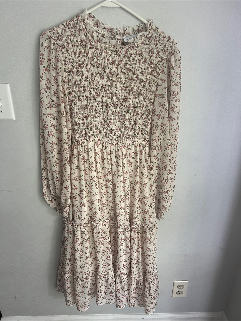 Petal & Pup Cream Floral Smocked Long Sleeve Midi Dress